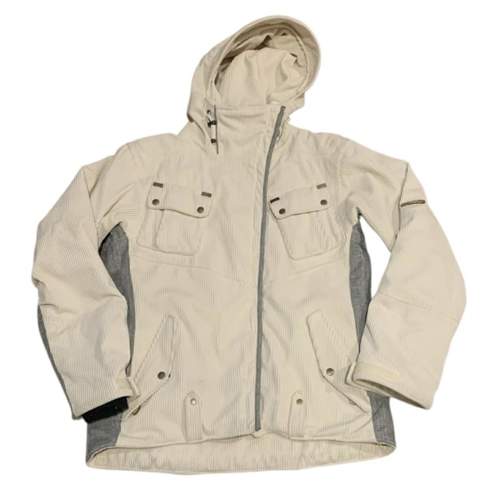 ​Obermeyer‎ Cloud 9 Cream Corduroy Ski Jacket Womens 6 Asymmetrical Moto Y2K Vtg